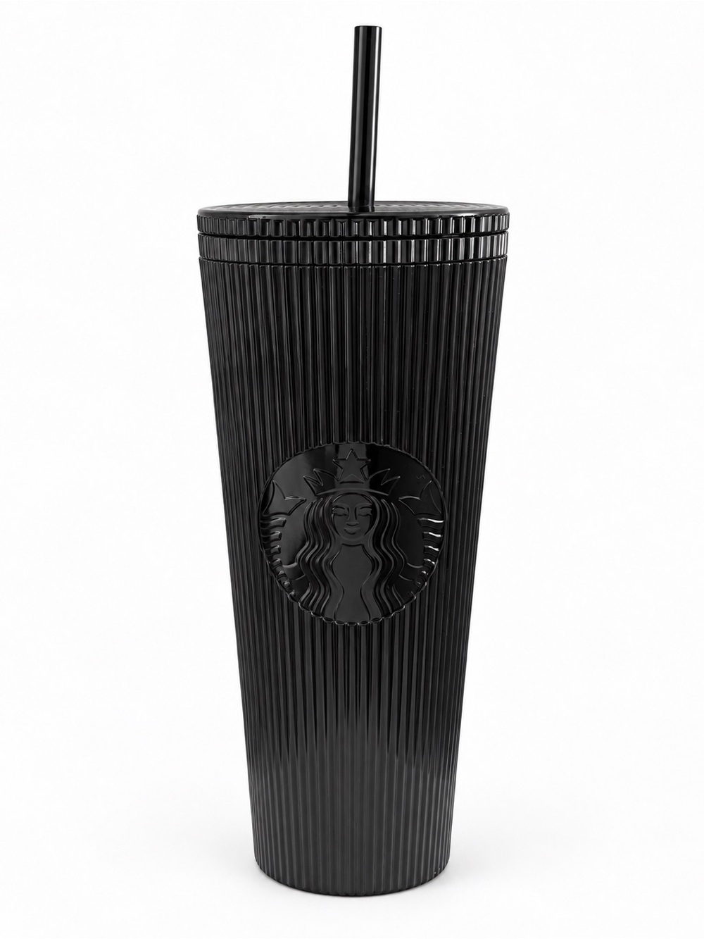 ✔️New Starbucks 24 Ounce Cup with Lid and Straw Matte Black Ribbed